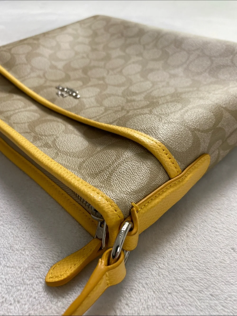 Coach Signature Coated Canvas File Bag | Adjustable Strap | Light Khaki/Canary